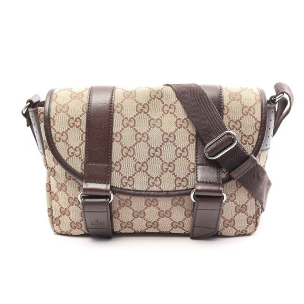 Gucci GG Canvas Shoulder Bag Leather Beige Cream Brown